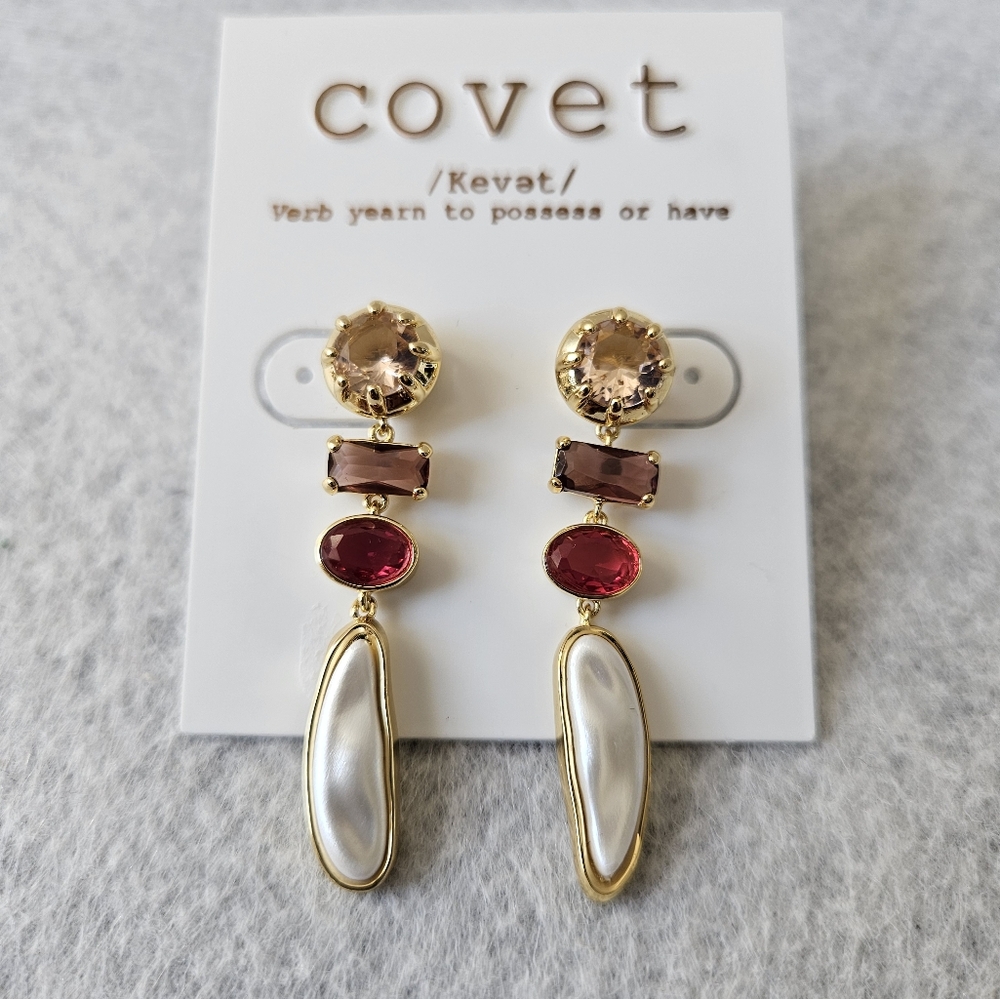 Covet Faux Pearl  Crystal + Cz Earrings